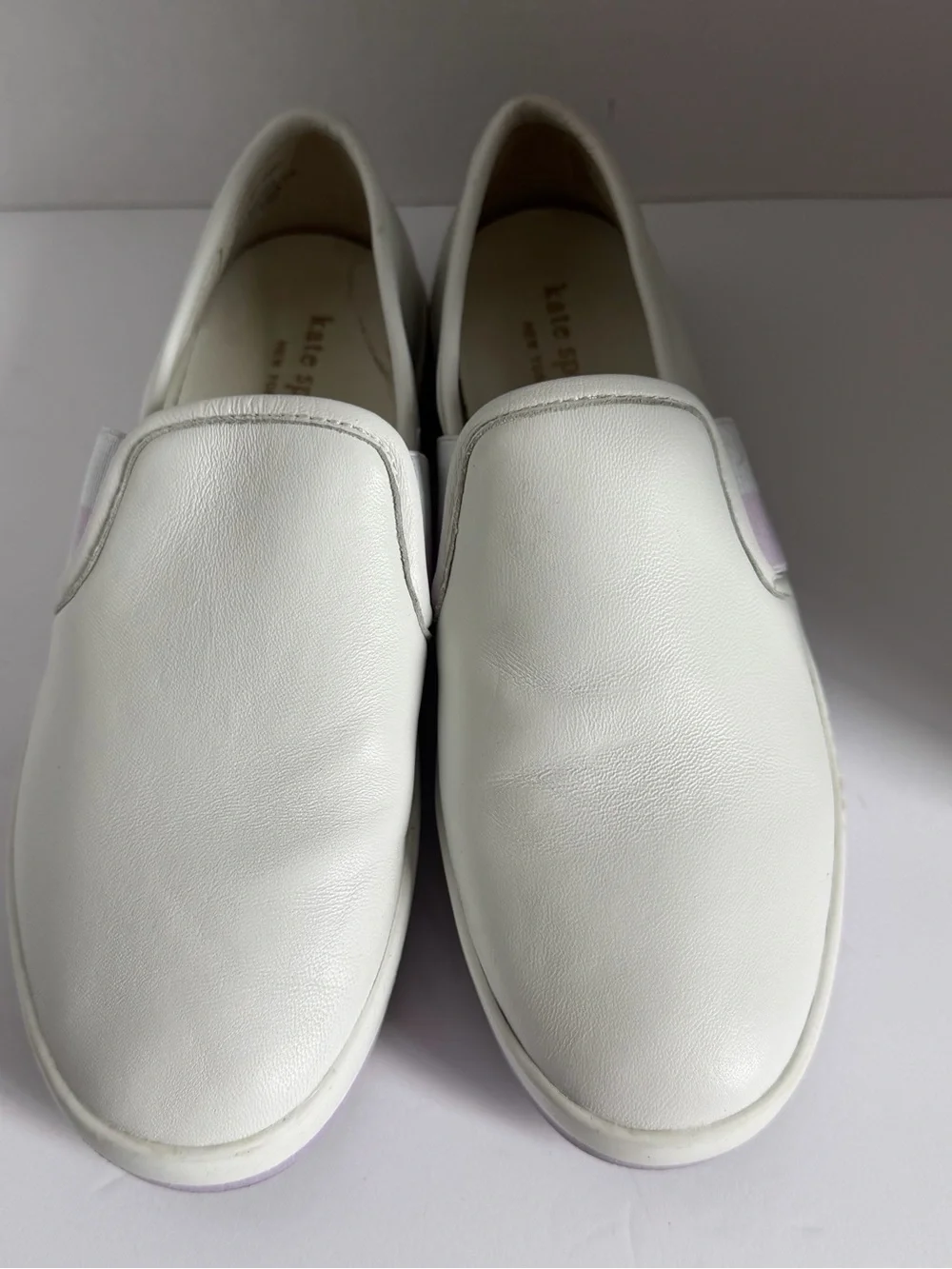 kate spade White Slip-On Leather Sneakers with Pastel Accent